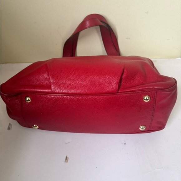Michael Kors Leather Fulton East West Shoulder Tote Bag Satchel Compartments Red - Picture 7 of 16